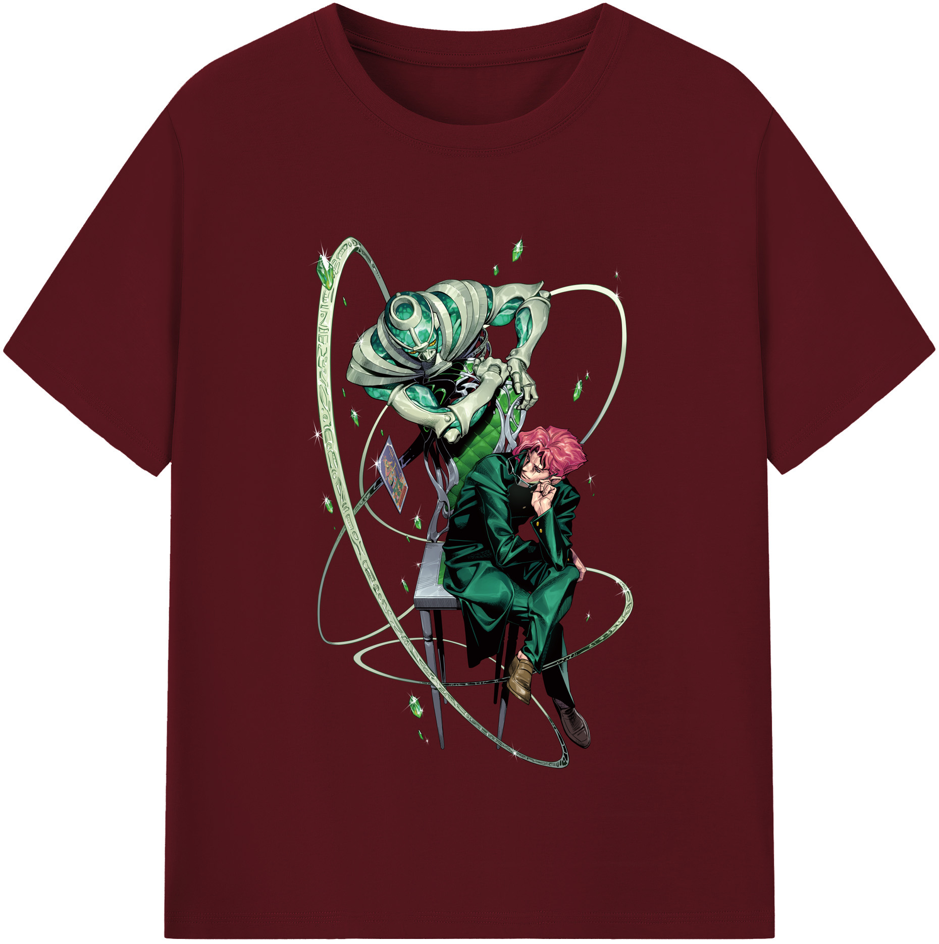 （画像用） ジョジョの奇妙な冒険 花京院 典明（かきょういん のりあき） JoJo's Bizarre Adventure Kakyoin Noriaki 綿100％半袖Tシャツ（フロントプリント）